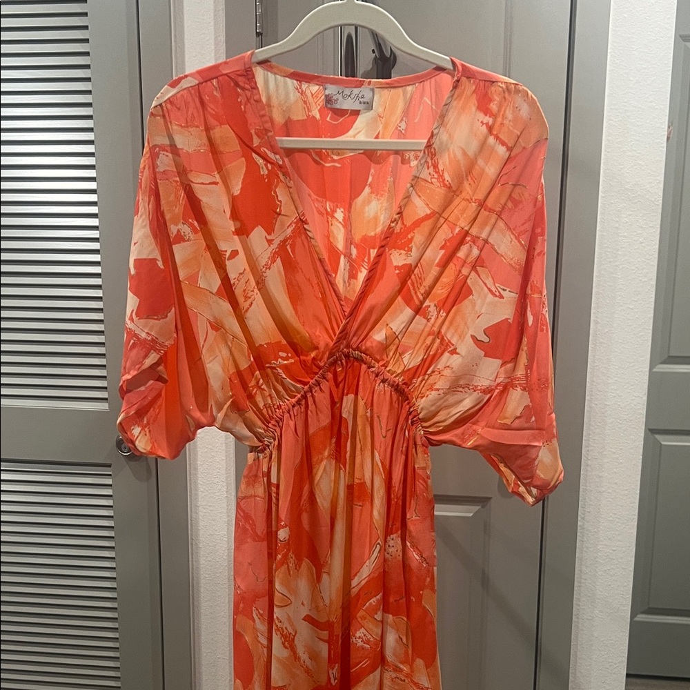 Vibrant Abstract Coral Maxi Dress